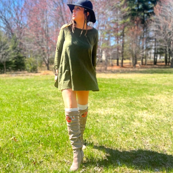 Acid Wash Long Sleeve Boho Mini Dress - Picture 2 of 6